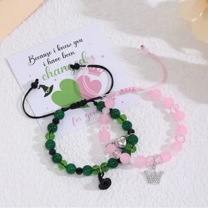 Wicked Inspired Charming Green & Pink Beaded Bracelets that Attract When Close🩷💚